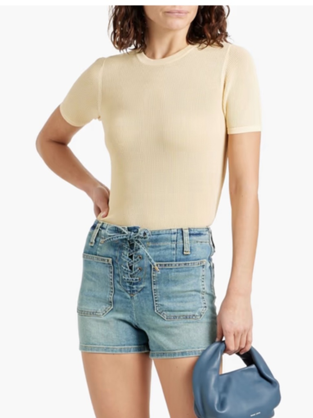 Nili Lotan Romane Lace-Up Denim Shorts – Light Wash – Size 26